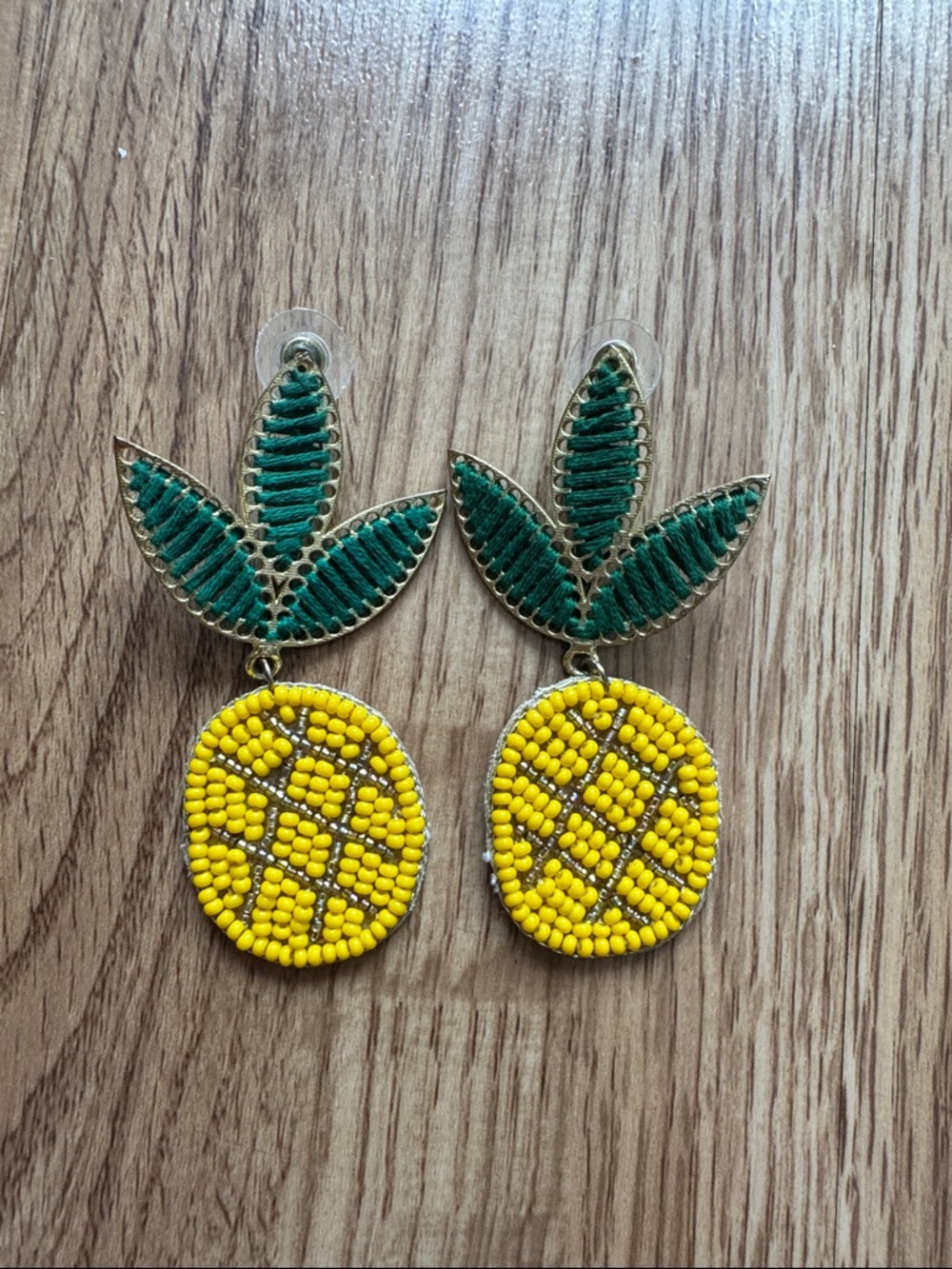 Francesca's Collections Green & Yellow Pineapple Bead Drop Earrings